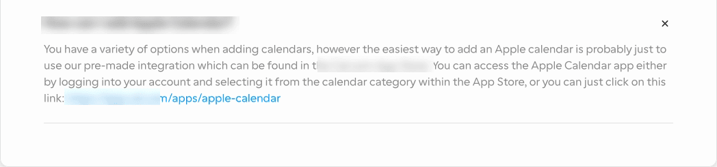 An FAQ answer where the visible link text is a raw URL
